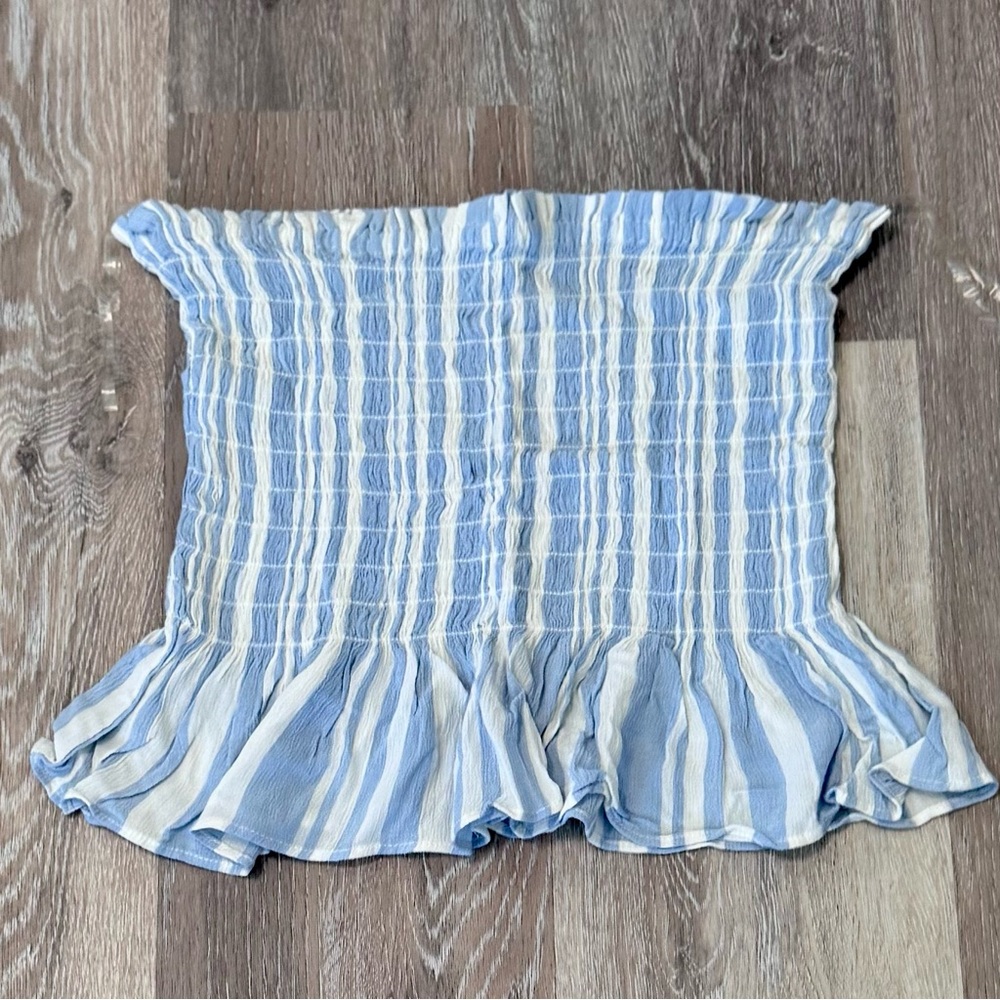 American Eagle - Blue and White Striped Smocked Ruffle Tube Top - Size Medium